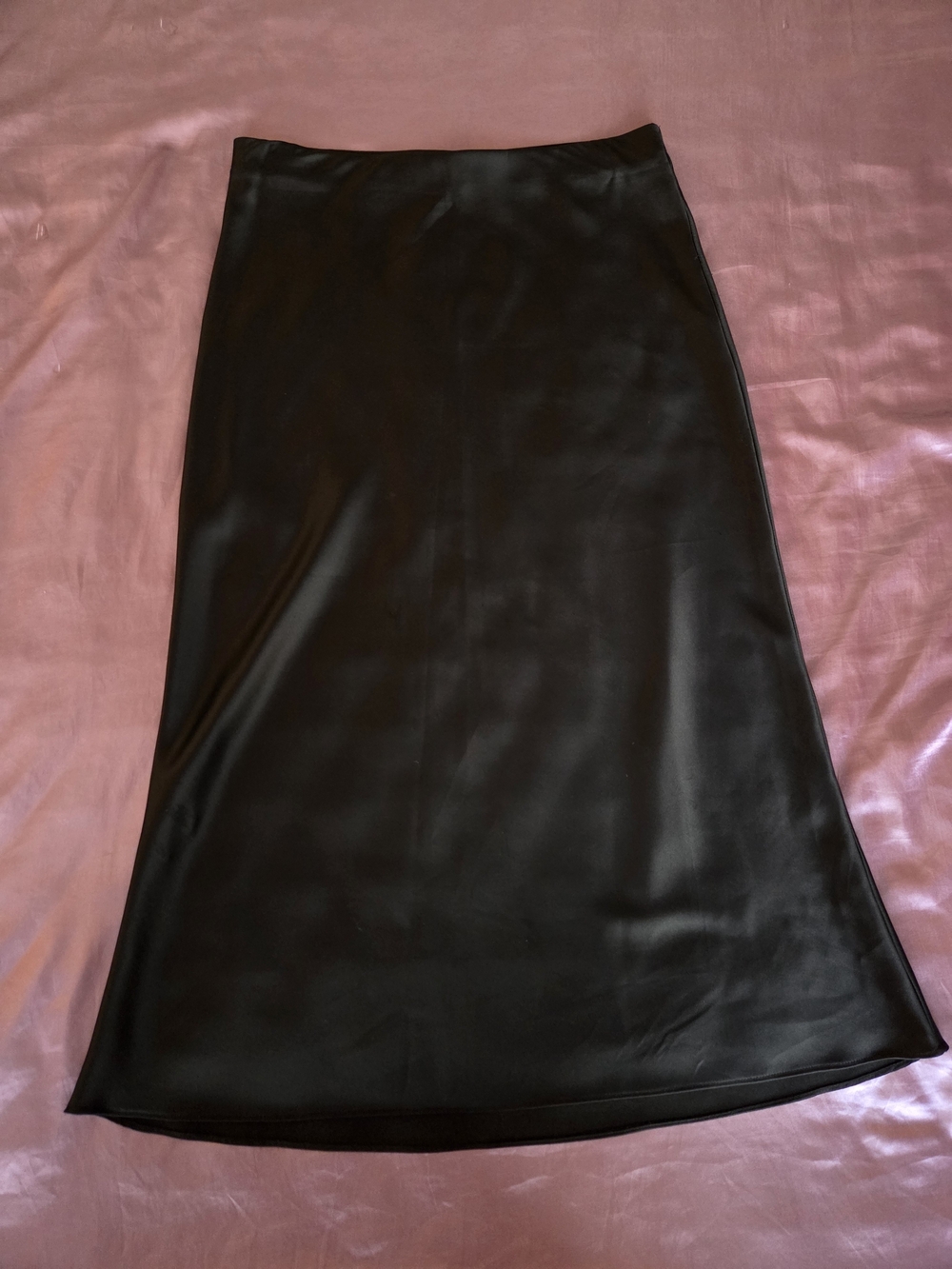 Zara Black Satin A-Line Midi Skirt - Picture 2 of 3